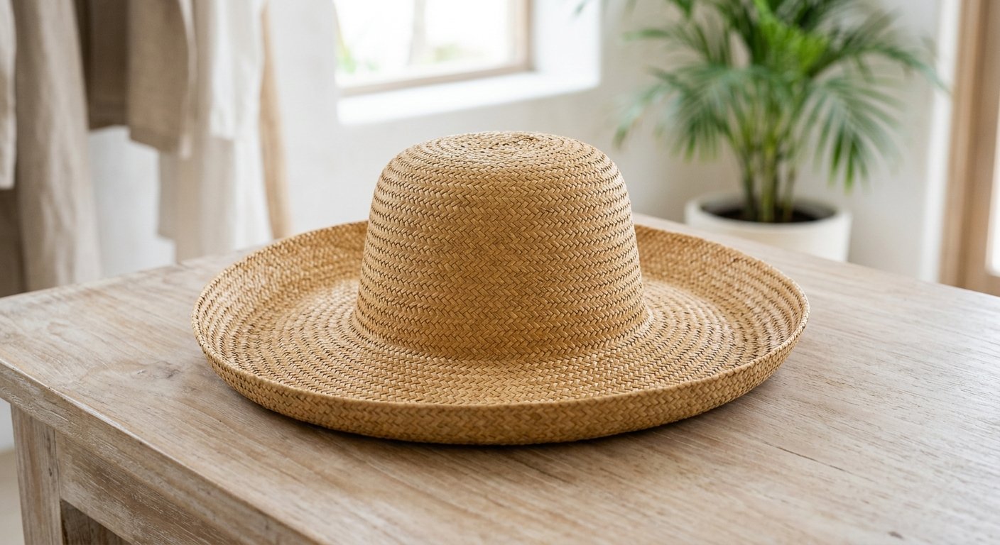 single straw hat product detail for resort retail buyers close-up material and construction details