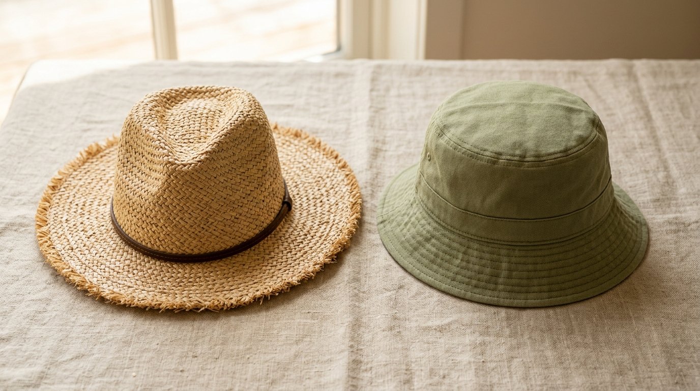 Straw hat vs bucket hat side-by-side comparison for wholesale summer 2026 retail buyers
