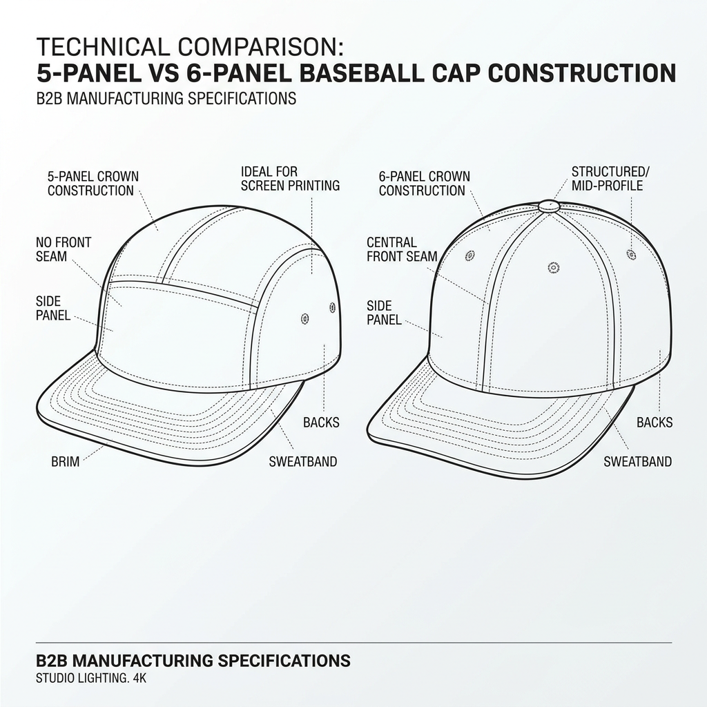 5 Panel vs 6 Panel Hat: Manufacturing & MOQs for Wholesale Buyers