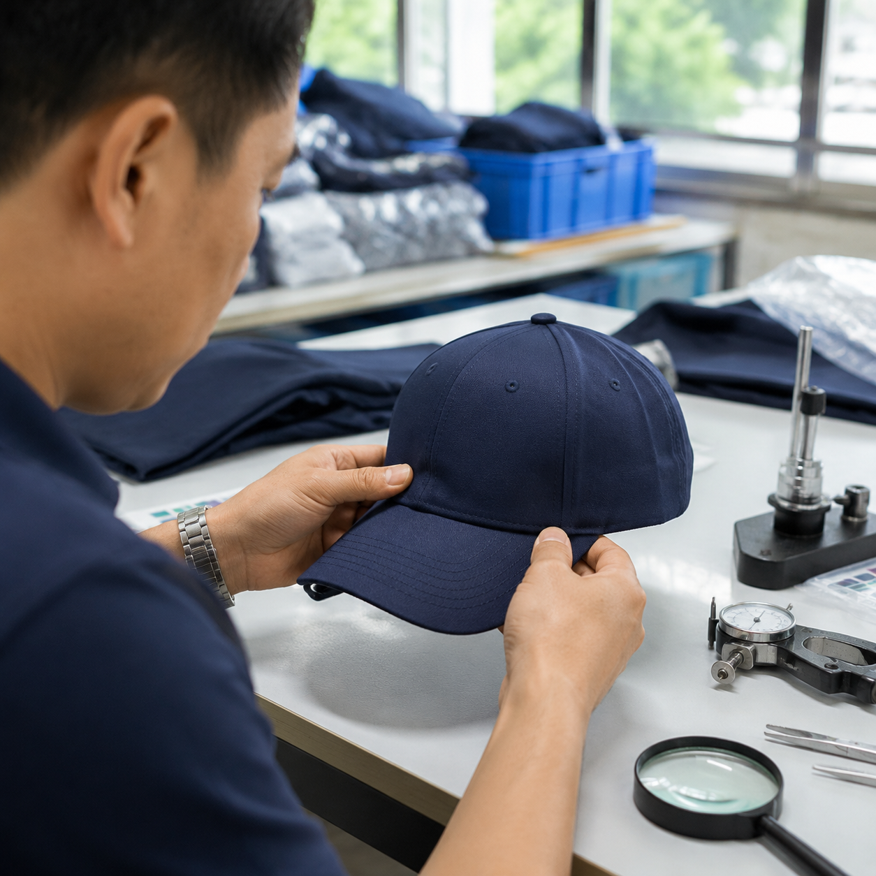 baseball cap QC scenario - Baseball Cap Stitching & Seam Quality: SPI Specs and Strength Testing for Wholesale Buyers