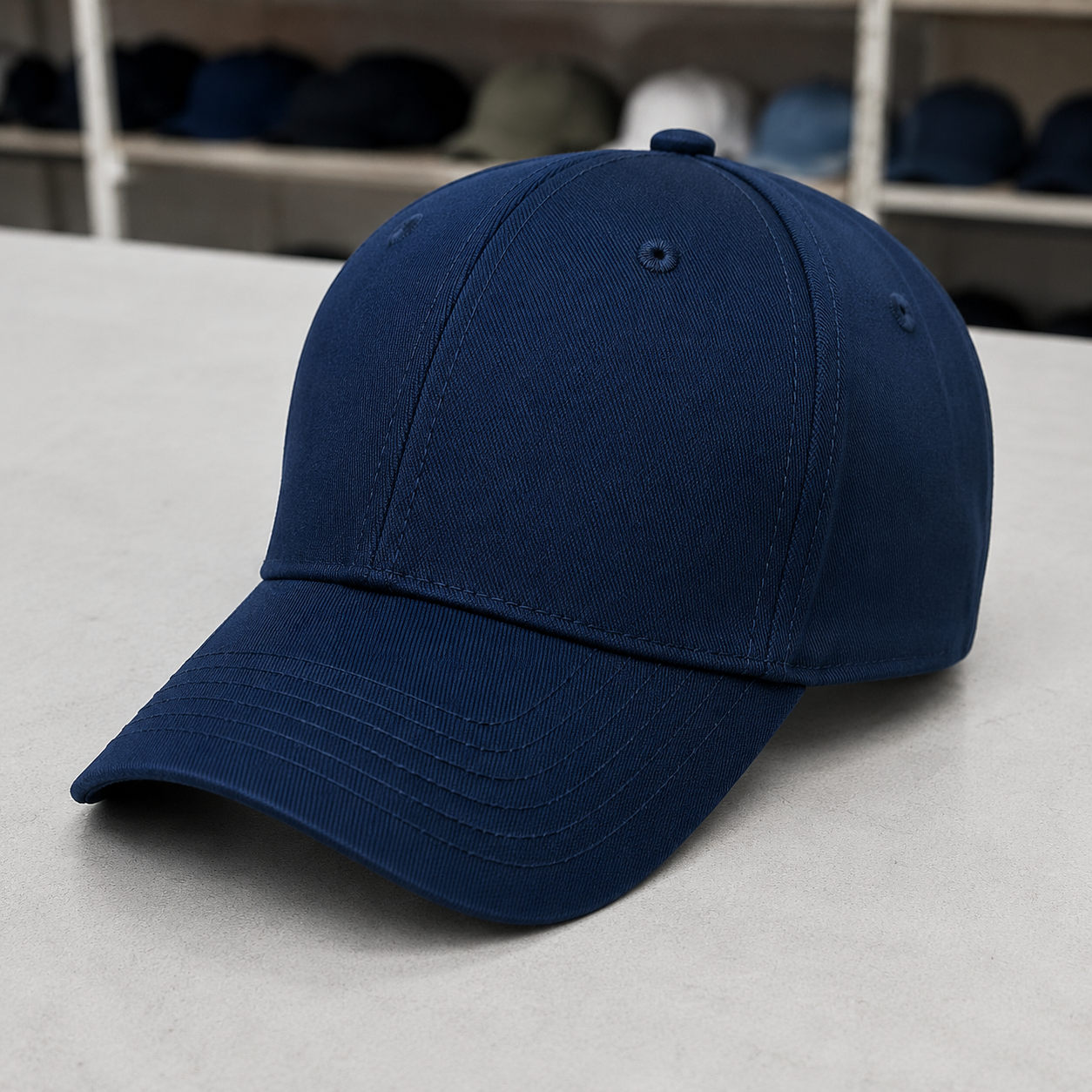 Baseball cap worn outdoors demonstrating visor curve and sun protection functionality for wholesale buyers Baseball cap worn outdoors demonstrating visor curve and sun protection functionality for wholesale buyers