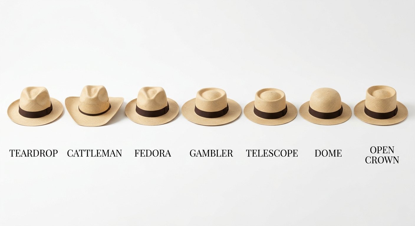 Straw hat crown shapes comparison for wholesale buyers - 7 styles