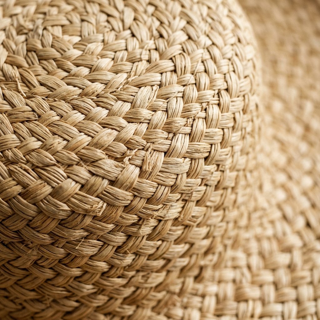Straw hat weave pattern detail showing natural fiber texture for wholesale quality inspection