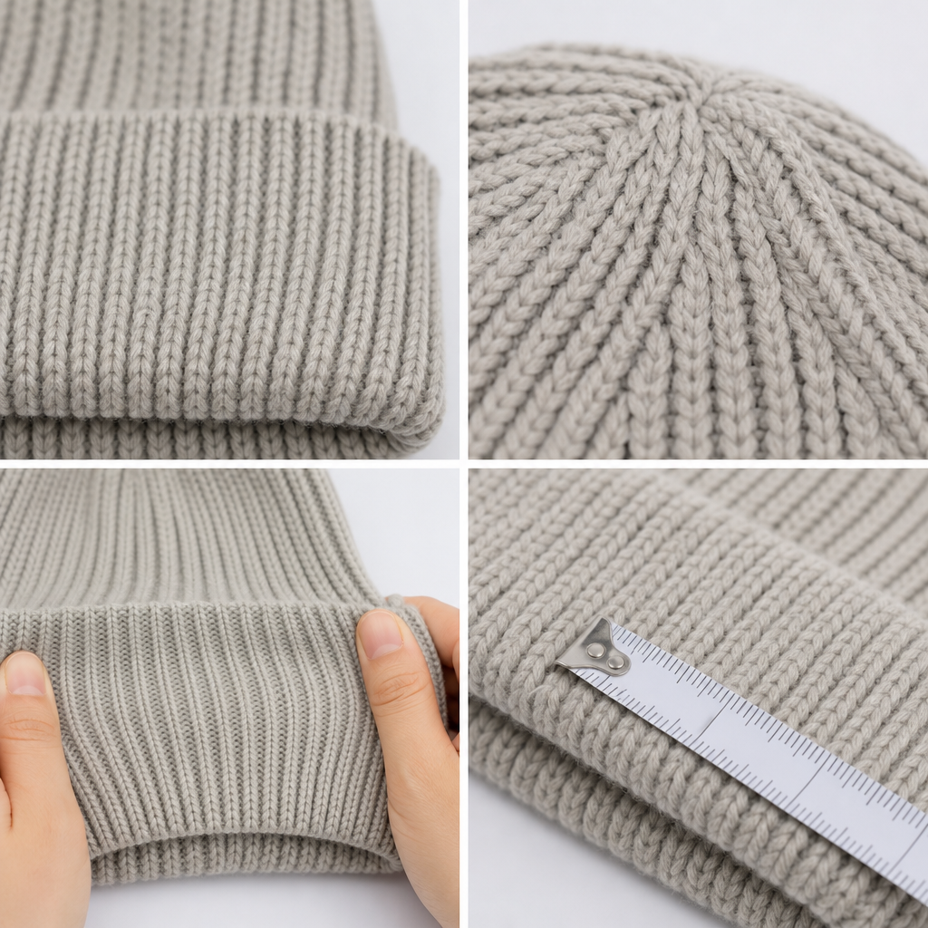 Beanie stretch recovery and size tolerance inspection detail image