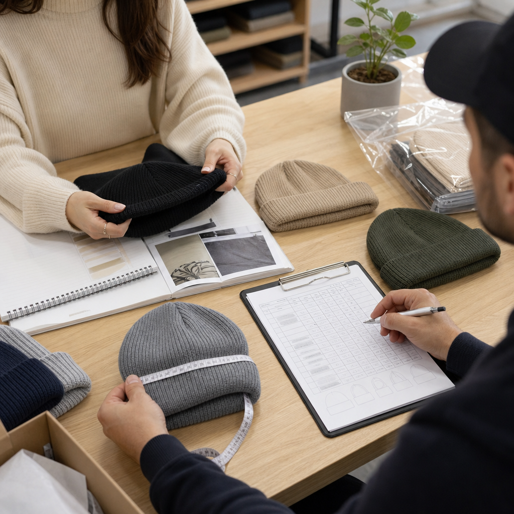 Beanie stretch recovery and size tolerance inspection scenario image