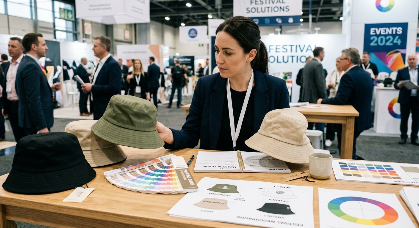 Bucket hats for outdoor campaigns and festival merchandise scenario image