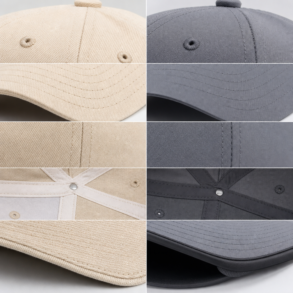 Cotton twill vs performance polyester baseball caps detail image