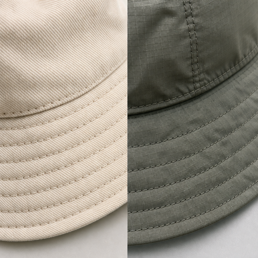 cotton vs nylon bucket hats detail image