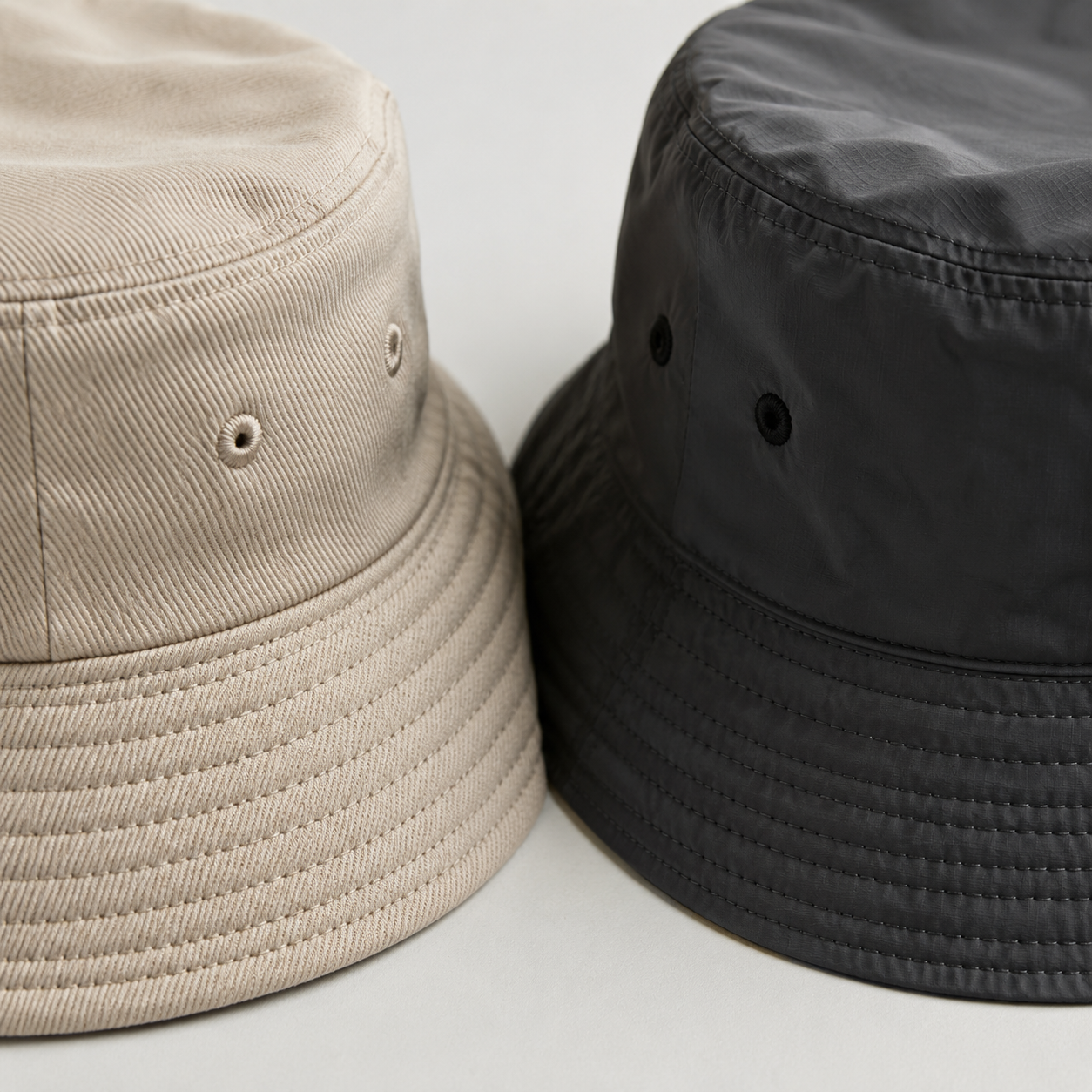 cotton vs nylon bucket hats detail image showing Bucket Hat material and construction quality