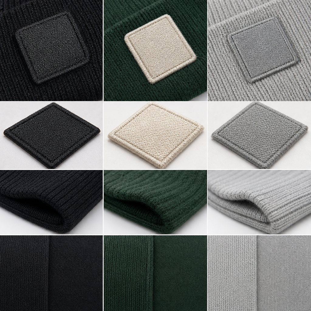 Patch, embroidery, and woven label options for custom beanies detail image