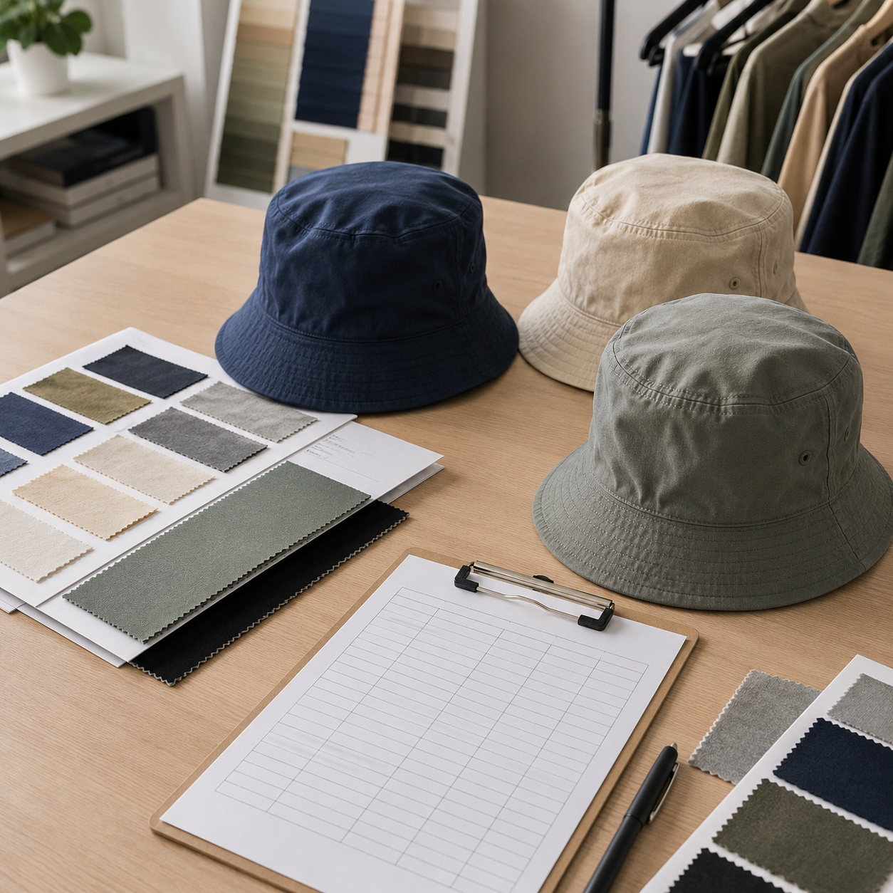 cotton vs nylon bucket hats scenario image showing Bucket Hat inspection and sourcing context