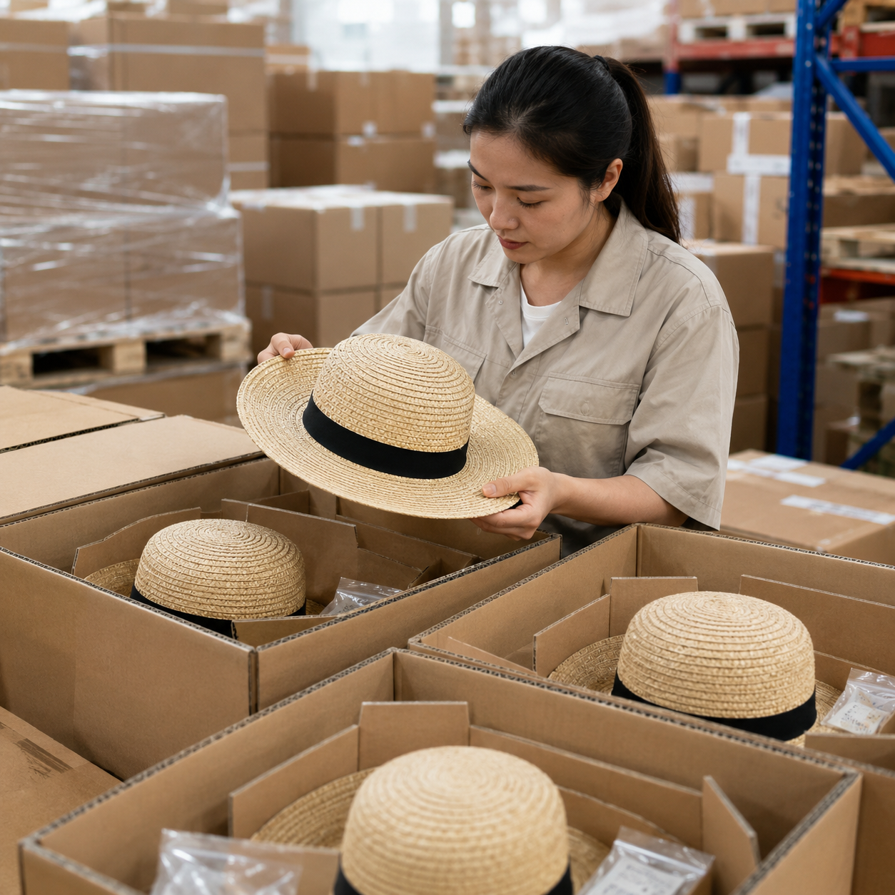 straw hat brim deformation scenario image showing Straw Hat inspection and sourcing context