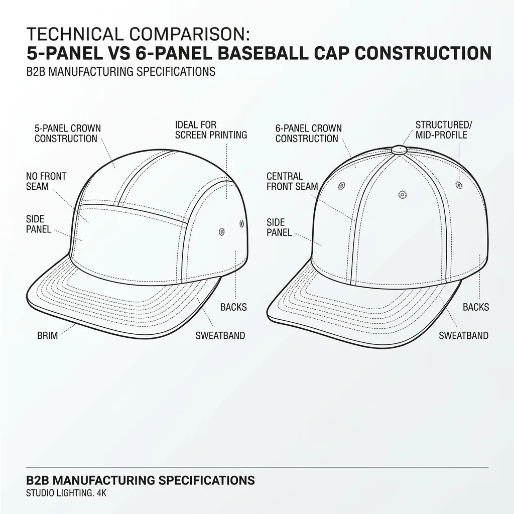 Gorras de 5 paneles vs. 6 paneles: fabricación y cantidades mínimas de pedido (MOQ) para compradores mayoristas