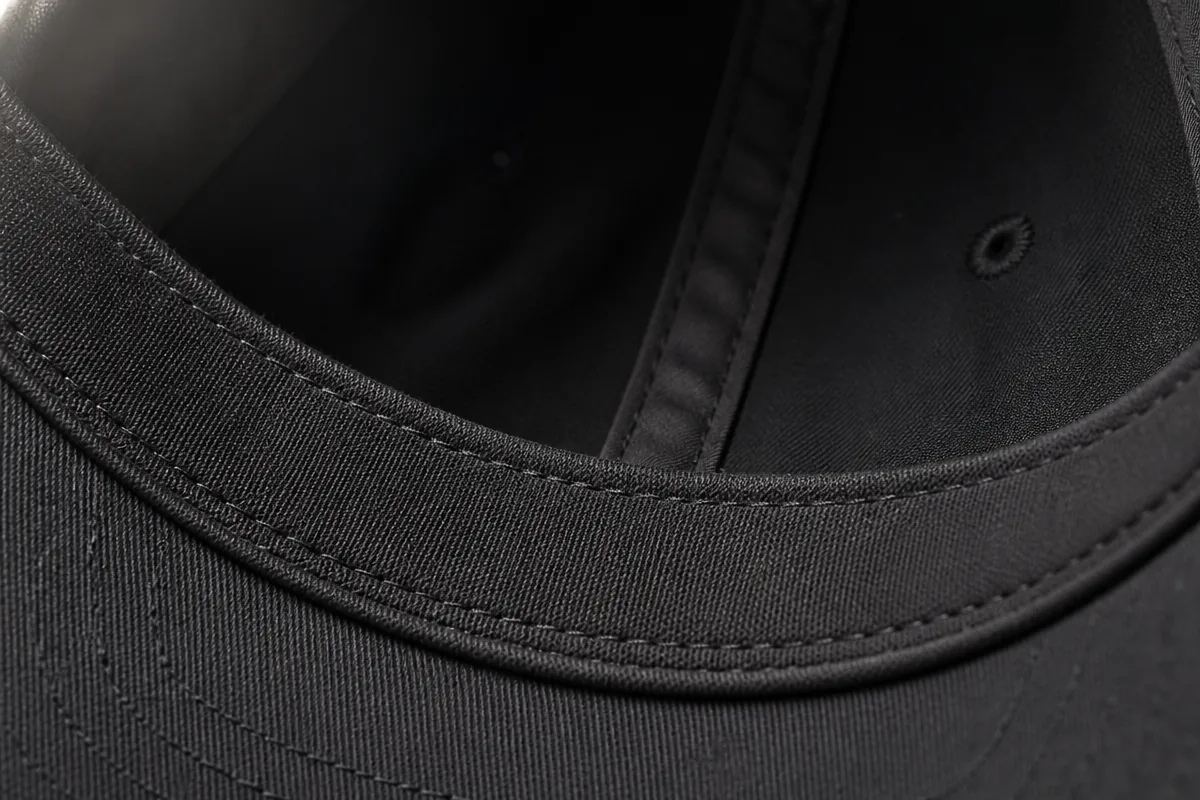 baseball cap sweatband cotton material close-up view for wholesale buyers