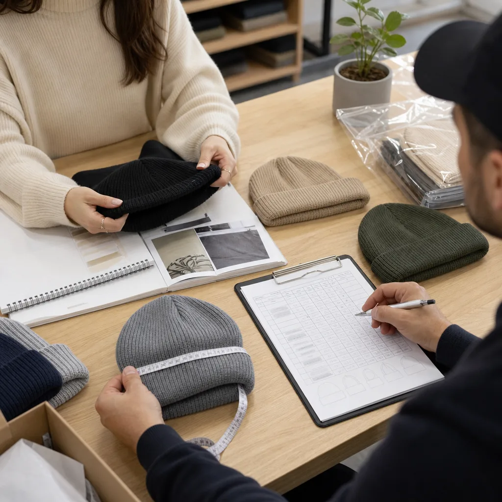 Beanie stretch recovery and size tolerance inspection scenario image