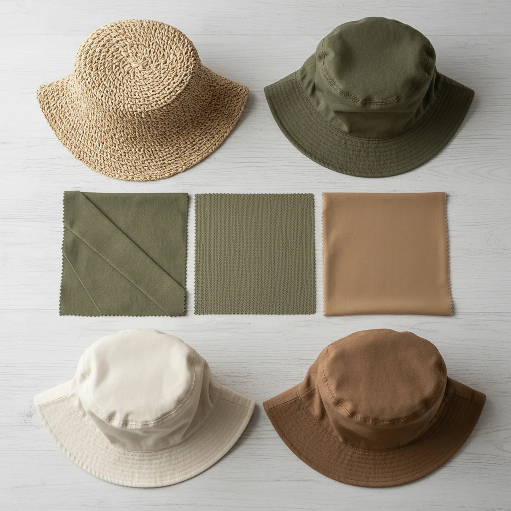 8 de abril de 2026 - Comparación de materiales para gorras tipo bucket - Hongyuecap Mayorista