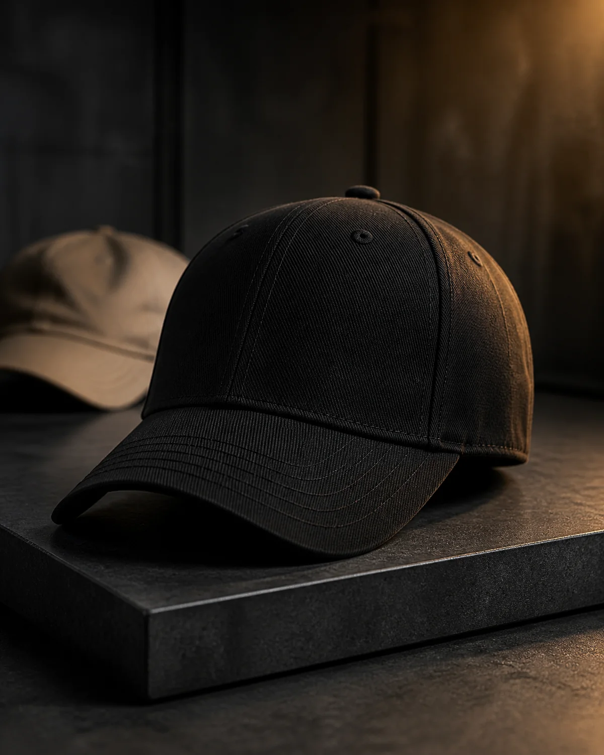 Custom six-panel baseball cap in brushed cotton twill with a blank front panel for OEM decoration