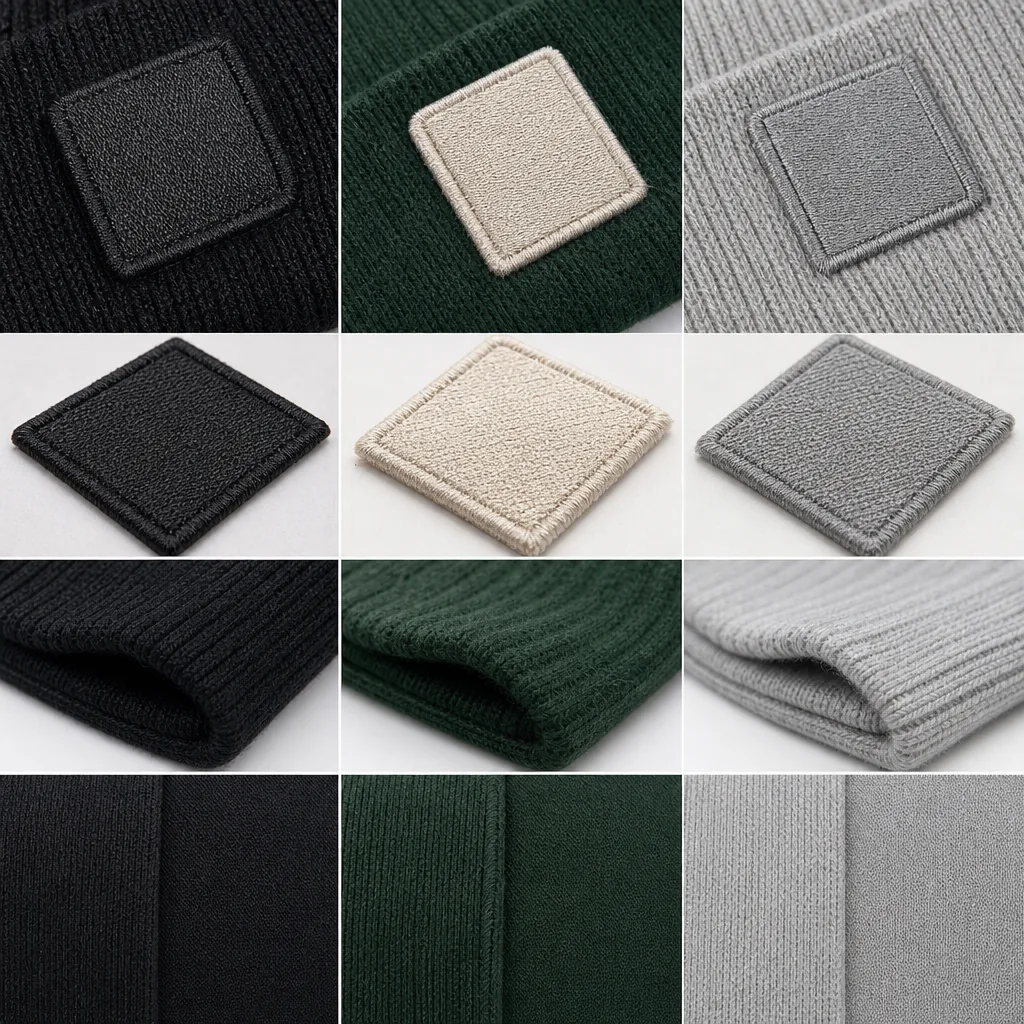 Patch, embroidery, and woven label options for custom beanies detail image