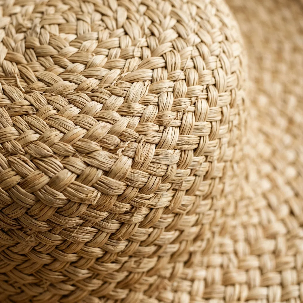 Straw hat weave pattern detail showing natural fiber texture for wholesale quality inspection